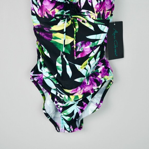 Aqua Green Women's Floral Swimsuit Tie Front Medium New - Picture 3 of 6